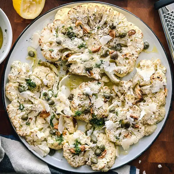 Roasted Cauliflower Steaks With Lemon Olive Oil And Capers