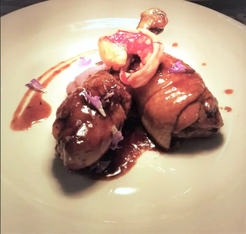 Surf and turf with purple potato
