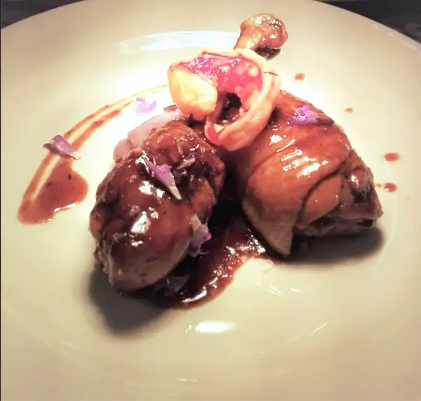 Surf and turf with purple potato