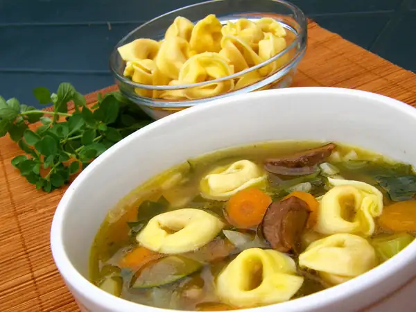 Vegetable soup with tortellini