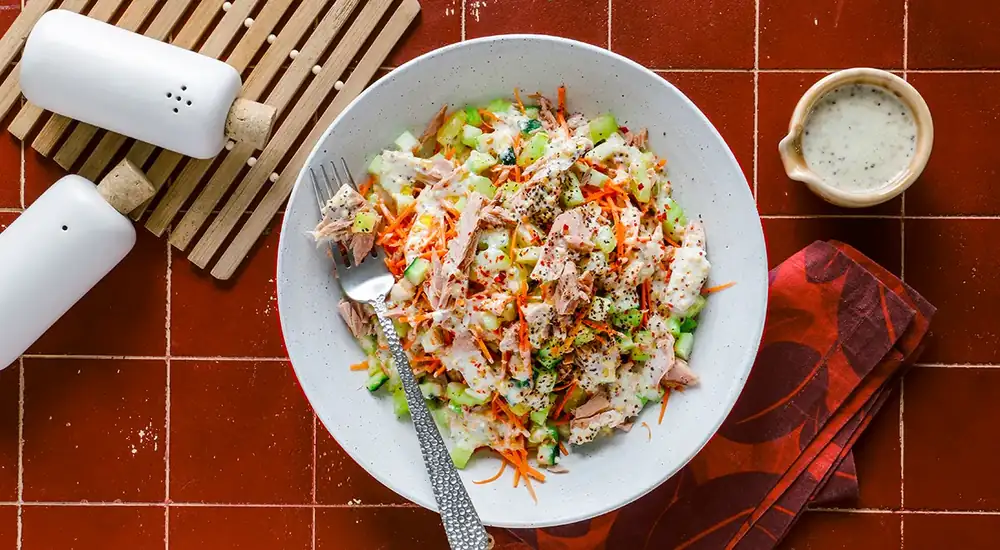 A delicious tuna salad with a step-by-step recipe and photos for 118 kcal