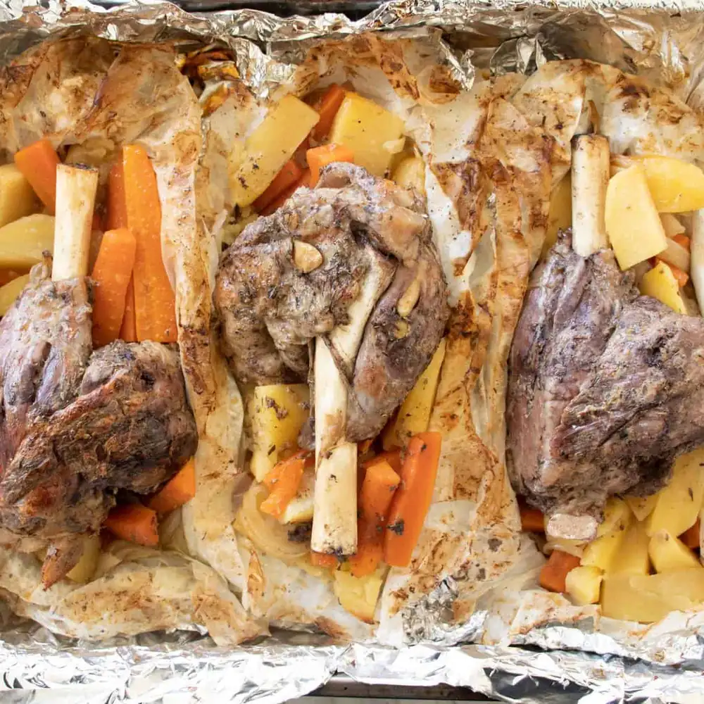 Oven Roasted Lamb Shanks In Foil Packets