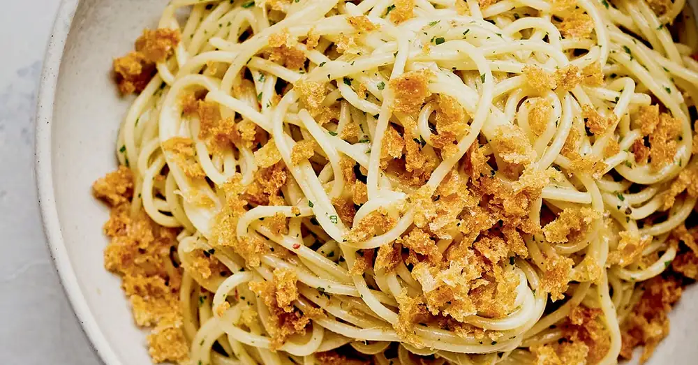 TASTE - Spaghetti with Colatura, Garlic, and Bread Crumbs