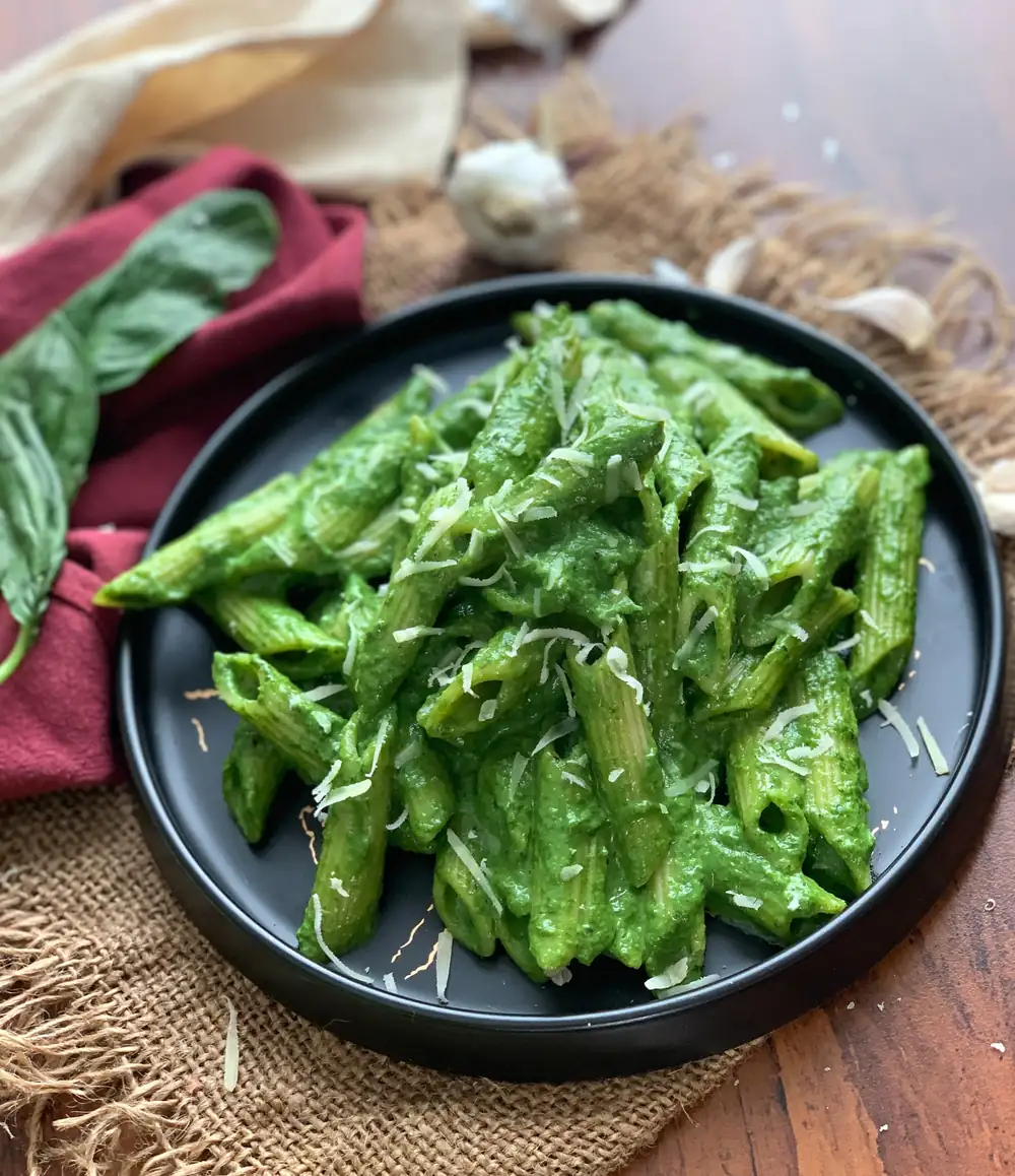Pasta In Spinach Basil Sauce Recipe Recipe