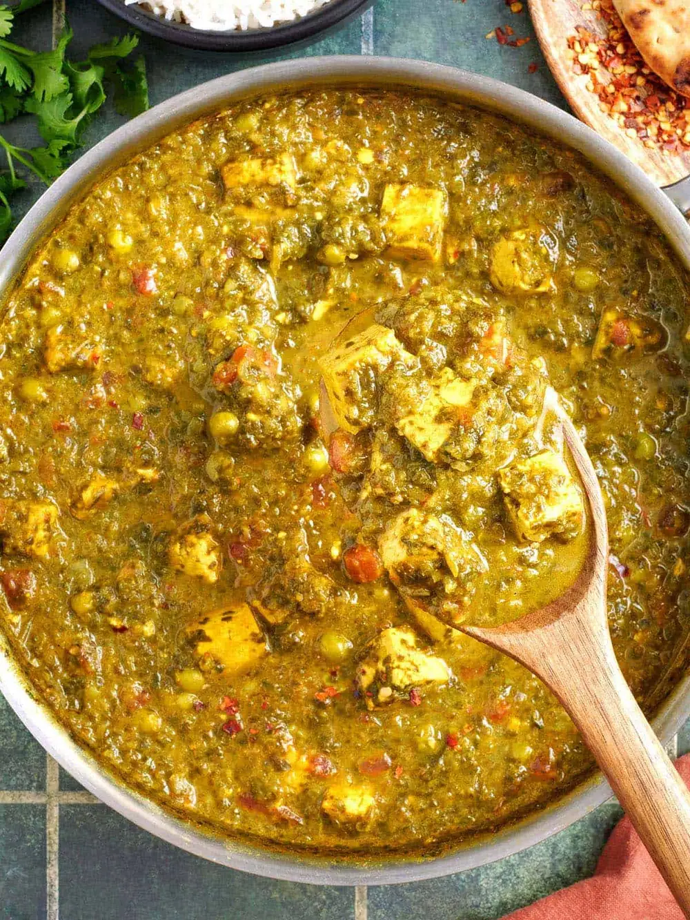 Tofu, Spinach, and Green Pea Curry