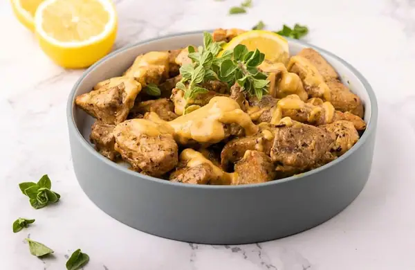 Tigania: Greek Pork with Lemon & Mustard Sauce