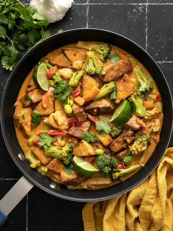 Spicy Peanut Tofu with Stir Fry Vegetables
