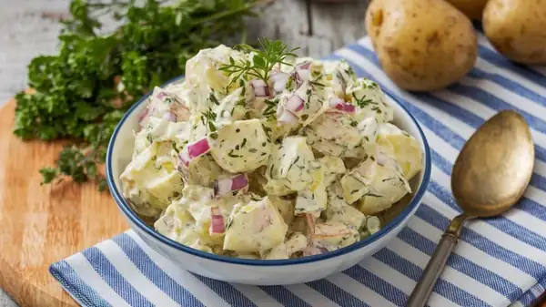 For potato salad, new red potatoes are better than floury ones.