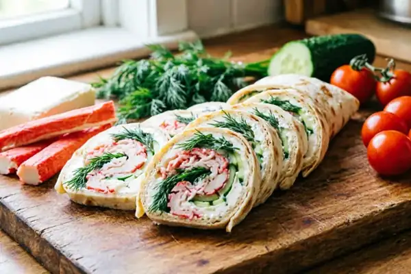 Lavash roll with crab sticks