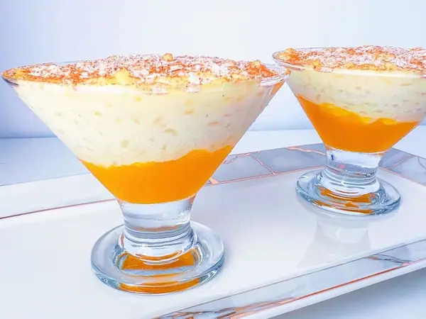 Creamy Rice Pudding with Mango Coulis