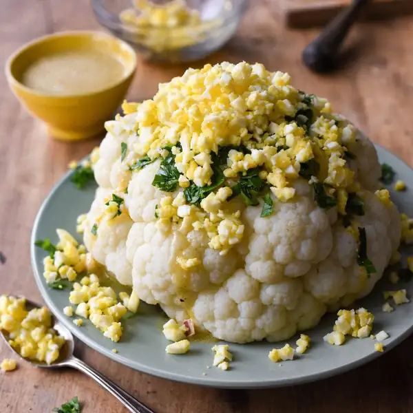 Whole Cauliflower with Crumbled Egg Vinaigrette