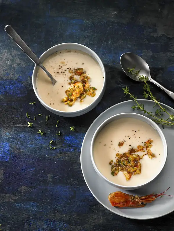 Crema de judías y gambas