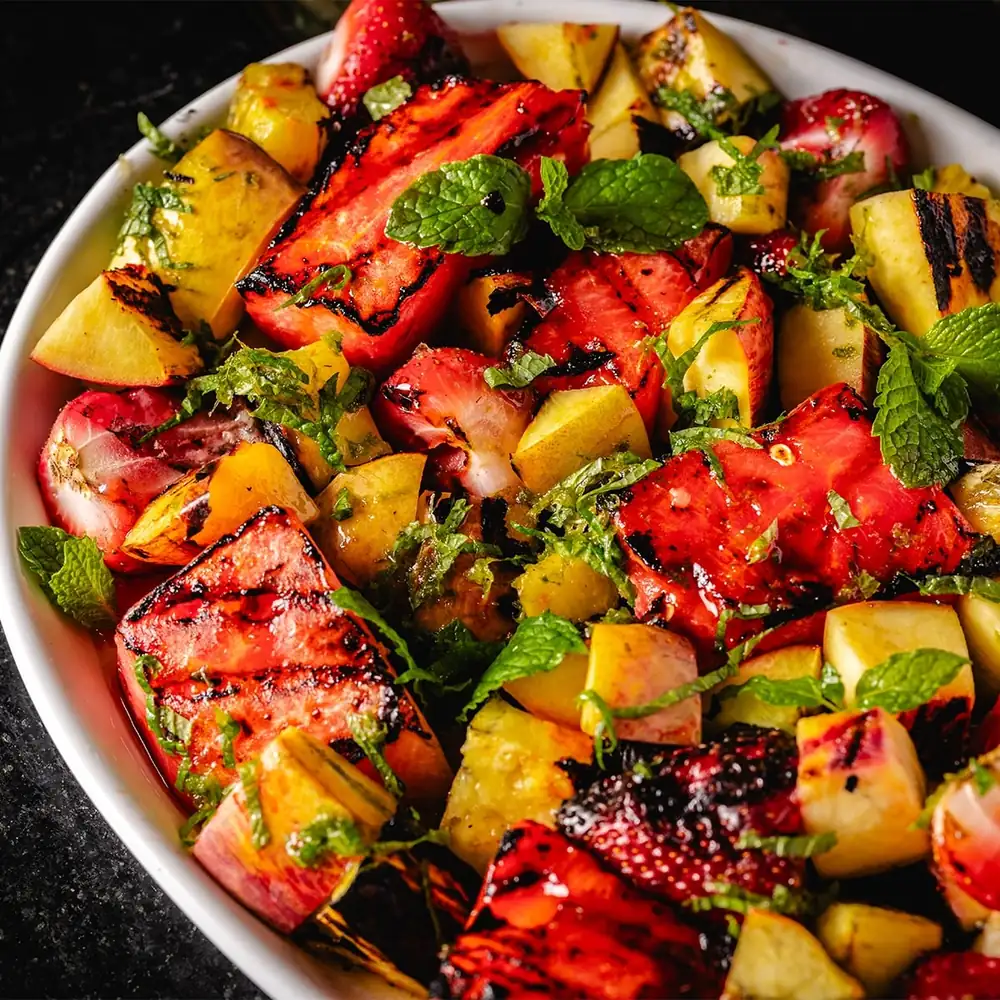 Grilled Fruit Salad with Lime and Mint Dressing