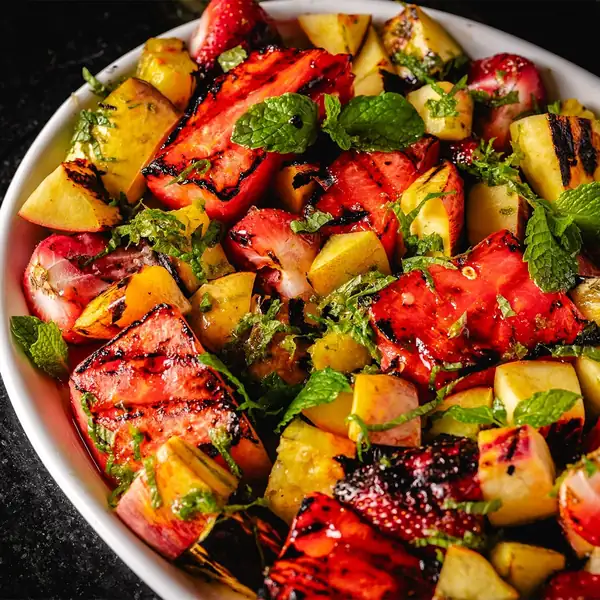 Grilled Fruit Salad with Lime and Mint Dressing