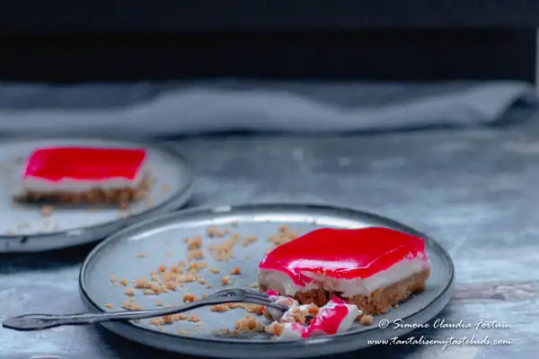 Ambrosial No Bake Strawberry Jelly Cheesecake Slice