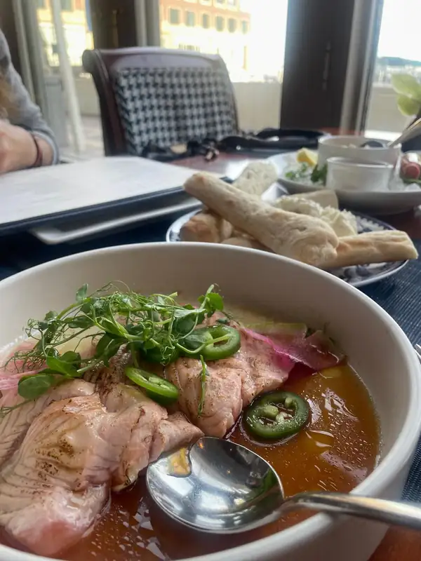 Enjoy dinner by Boston's harbor at the Rowes Wharf Sea Grille and its excellent seafood