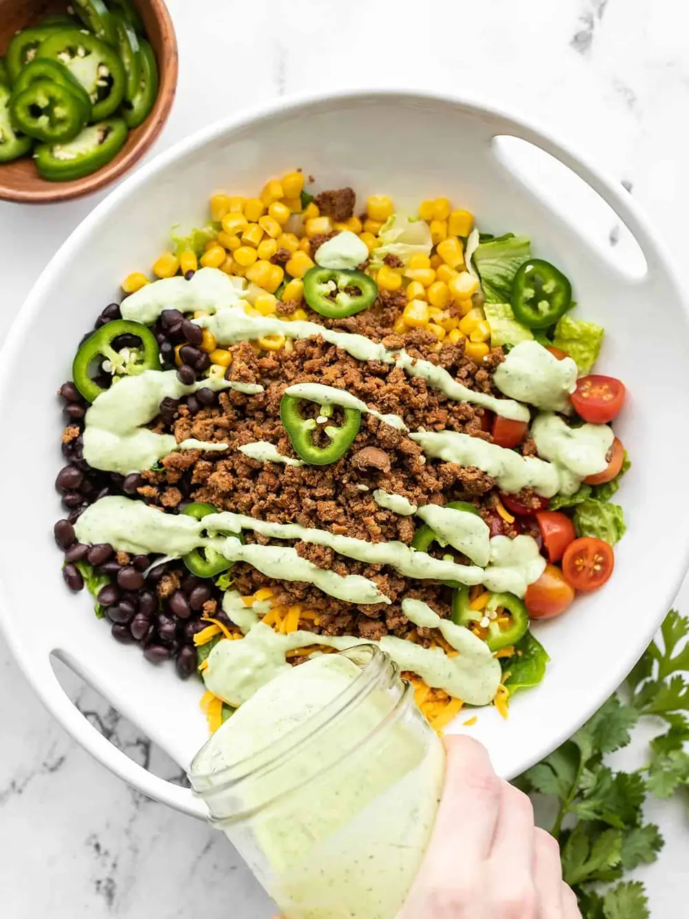Turkey Taco Salad with Creamy Avocado Dressing
