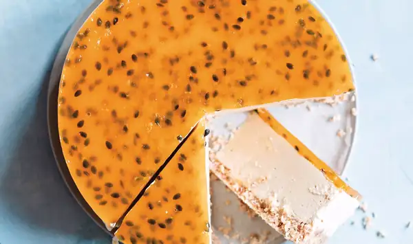 Tarta de queso con chocolate blanco y maracuyá