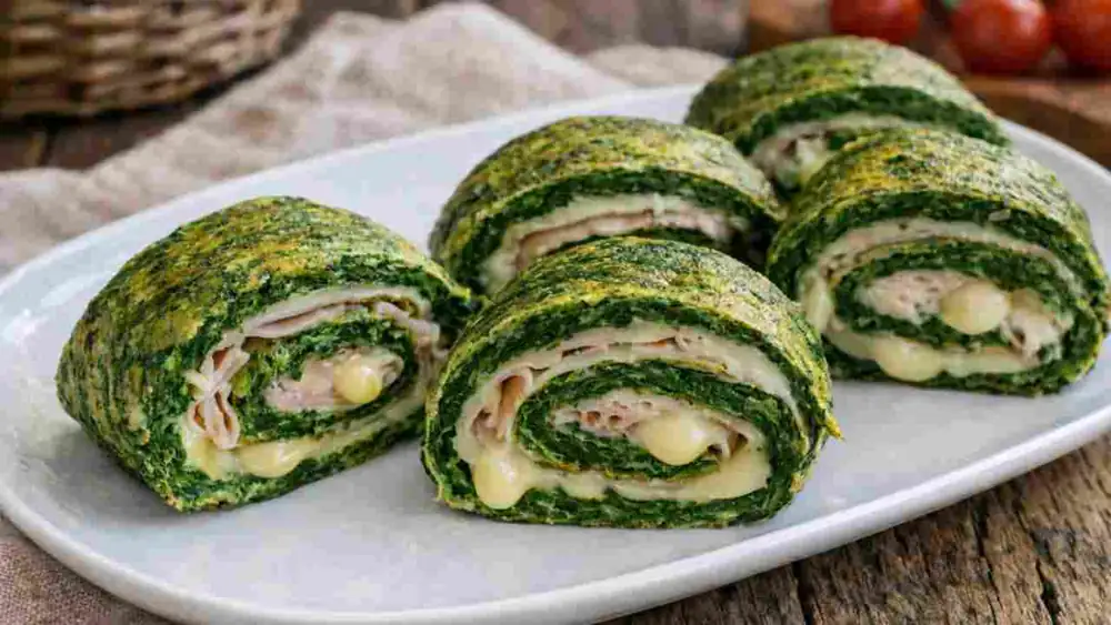 Spinach roll stuffed with ham and cheese: the good one that should leave your hands greasy with oil