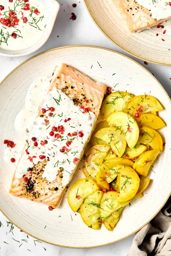 Oven Roasted Salmon with Pink Peppercorn Sauce