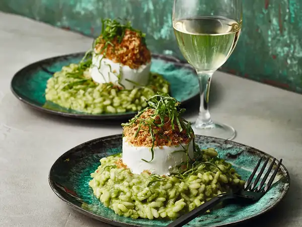 Herb risotto with goat cheese