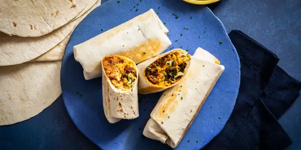 Breakfast burritos with brown butter eggs
