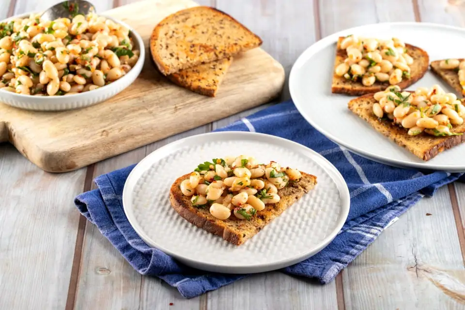 White Bean Bruschetta with Garlic & Rosemary
