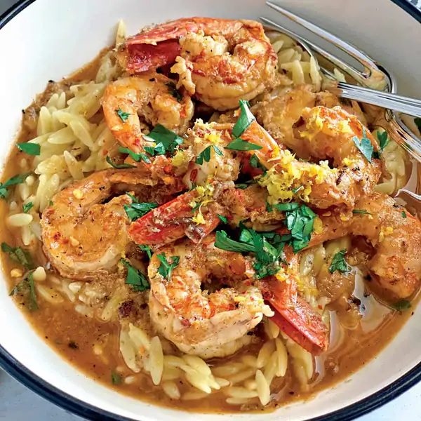 Shrimp Orzo In Lemon Garlic Sauce