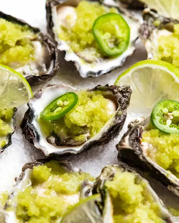 Cucumber lime jalapeno granita for oysters