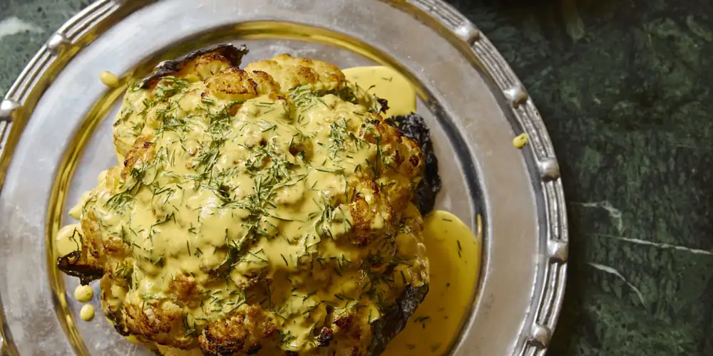 Roast Cauliflower, Saffron Tahini And Cranberry-Chilli Oil Recipe