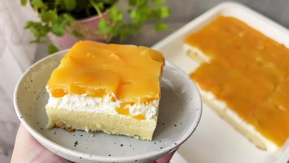 Peach slices with custard topping