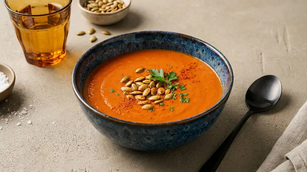 Sopa de tomate y calabaza para días otoñales acogedores