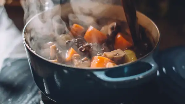 A beef stew with an autumnal feel, made with apple cider instead of broth
